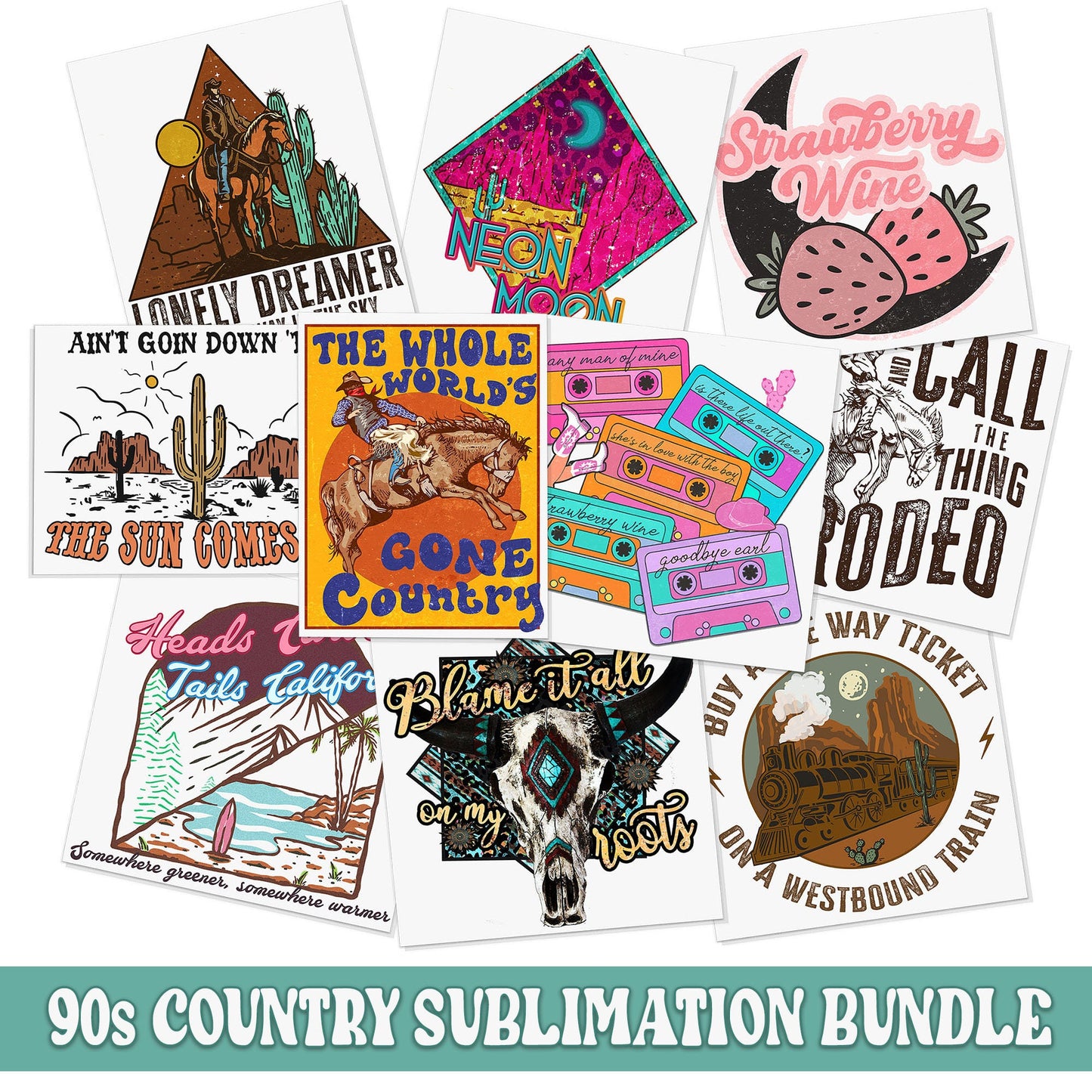 Western 90s Country Music Sublimation Bundle, Ready To Press Sublimation Transfers, Ready To Press, Sublimation Prints, Sublimation Transfer