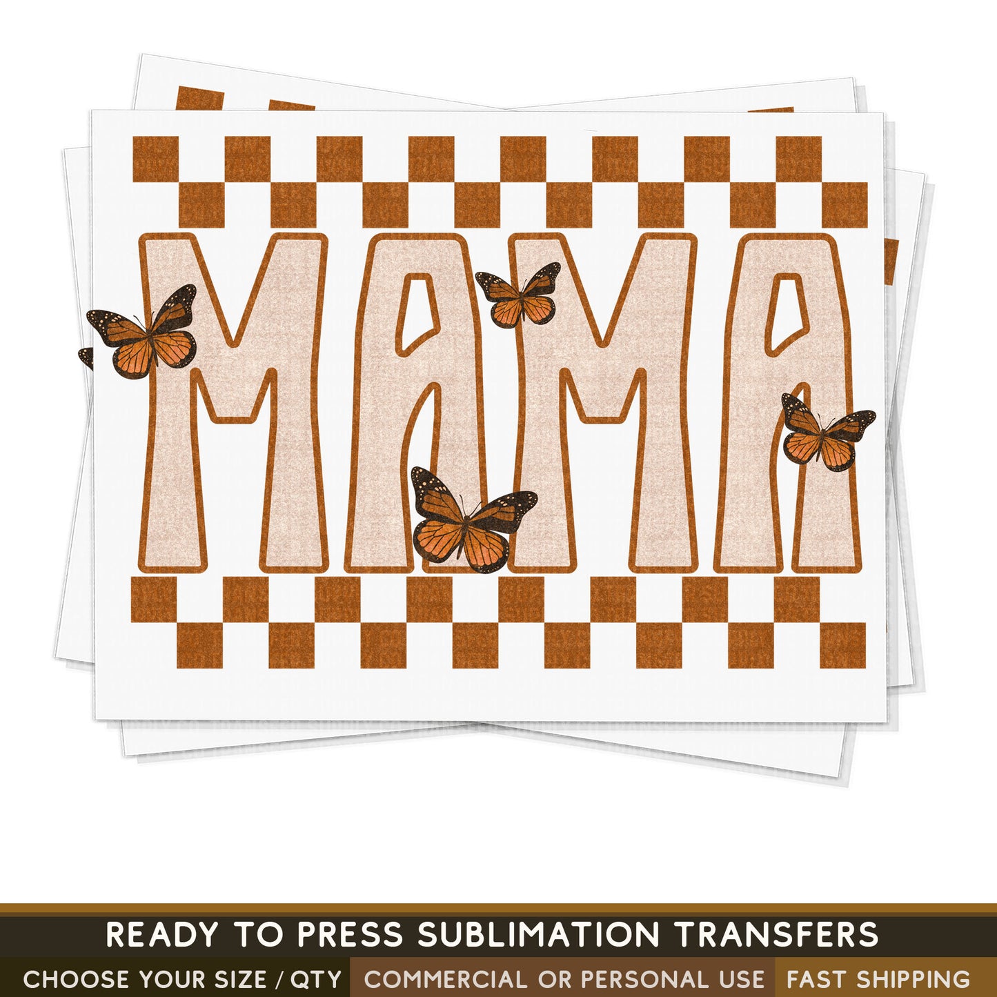 Mama Butterflies Checkered Print Retro, Retro Sublimations, Ready To Press Sublimation Transfers, RTP Transfers, Sublimation Prints