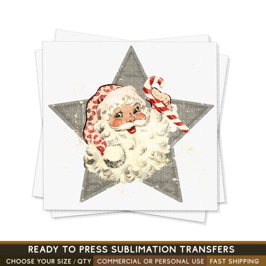 Merry Christmas Santa Star, Ready To Press Sublimation Transfers, Ready To Press Transfers,Sublimation Prints, Sublimation Transfers