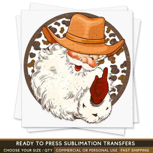 Cowboy Santa Christmas, Ready To Press Sublimation Transfers, Ready To Press Transfers,Sublimation Prints, Sublimation Transfers