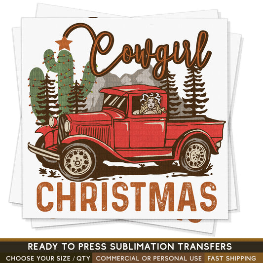 Cowgirl Christmas Western, Ready To Press Sublimation Transfers, Ready To Press Transfers,Sublimation Prints, Sublimation Transfers