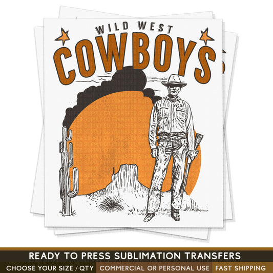 Wild West Cowboys Sunset Vintage Style, Western Ready To Press Sublimation Transfers, Sublimation Prints, Sublimation Transfers