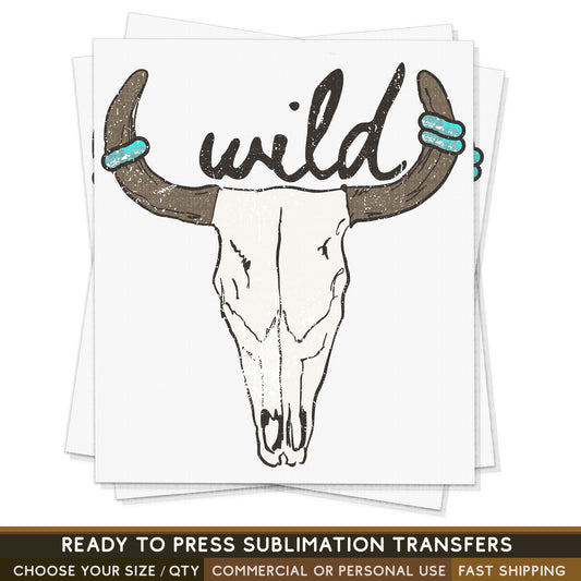 Wild Cow Skull Wild West Western, Ready To Press Sublimation Transfers, Ready To Press Transfers, Sublimation Print