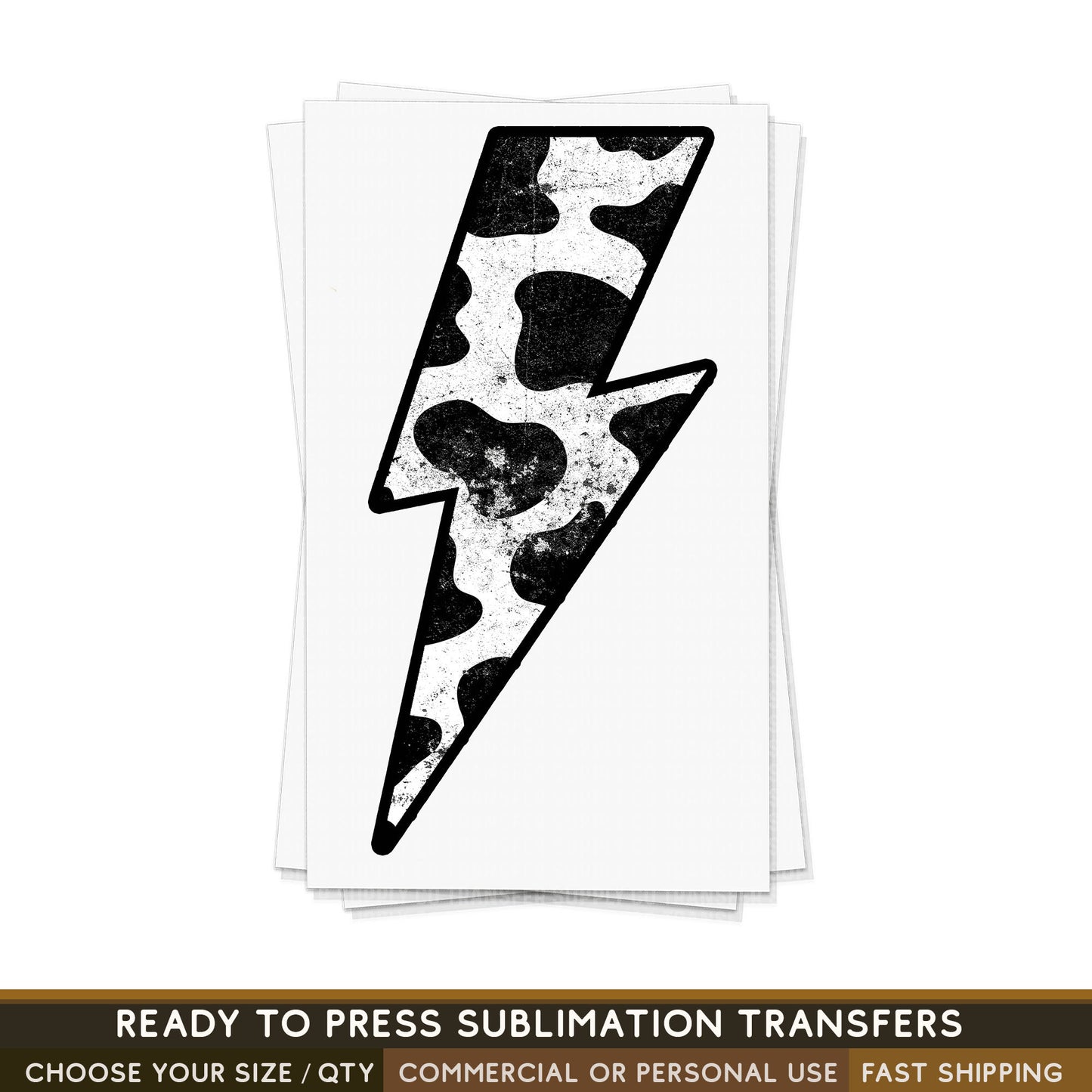 Cow Print Lightning Bolt Western, Ready To Press Sublimation Transfer, Ready To Press Transfers,Sublimation Prints, Western Print
