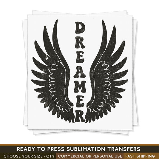 Retro Rock Wings Dreamer, Ready To Press Sublimation Transfers, Ready To Press Transfers,Sublimation Prints, Sublimation Transfers