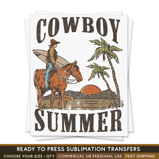 Cowboy Summer, Vintage Cowboy, READY TO PRESS transfer, Western Sublimation Transfer, Trendy Shirt Design, Shirt Transfer, Summer Transfer