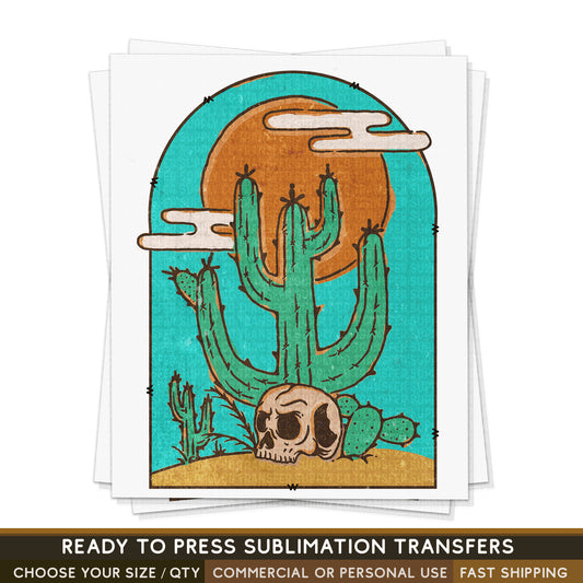 Desert Western Skull Cactus, READY TO PRESS transfer, Western Sublimation Transfer,  Shirt Transfer, Summer Transfer