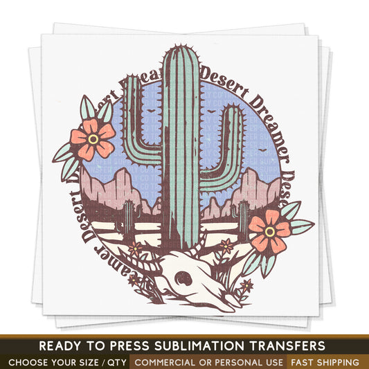 Western Cactus Skull Desert, Ready To Press Sublimation Transfers, Ready To Press Transfers,Sublimation Prints, Sublimation Transfers