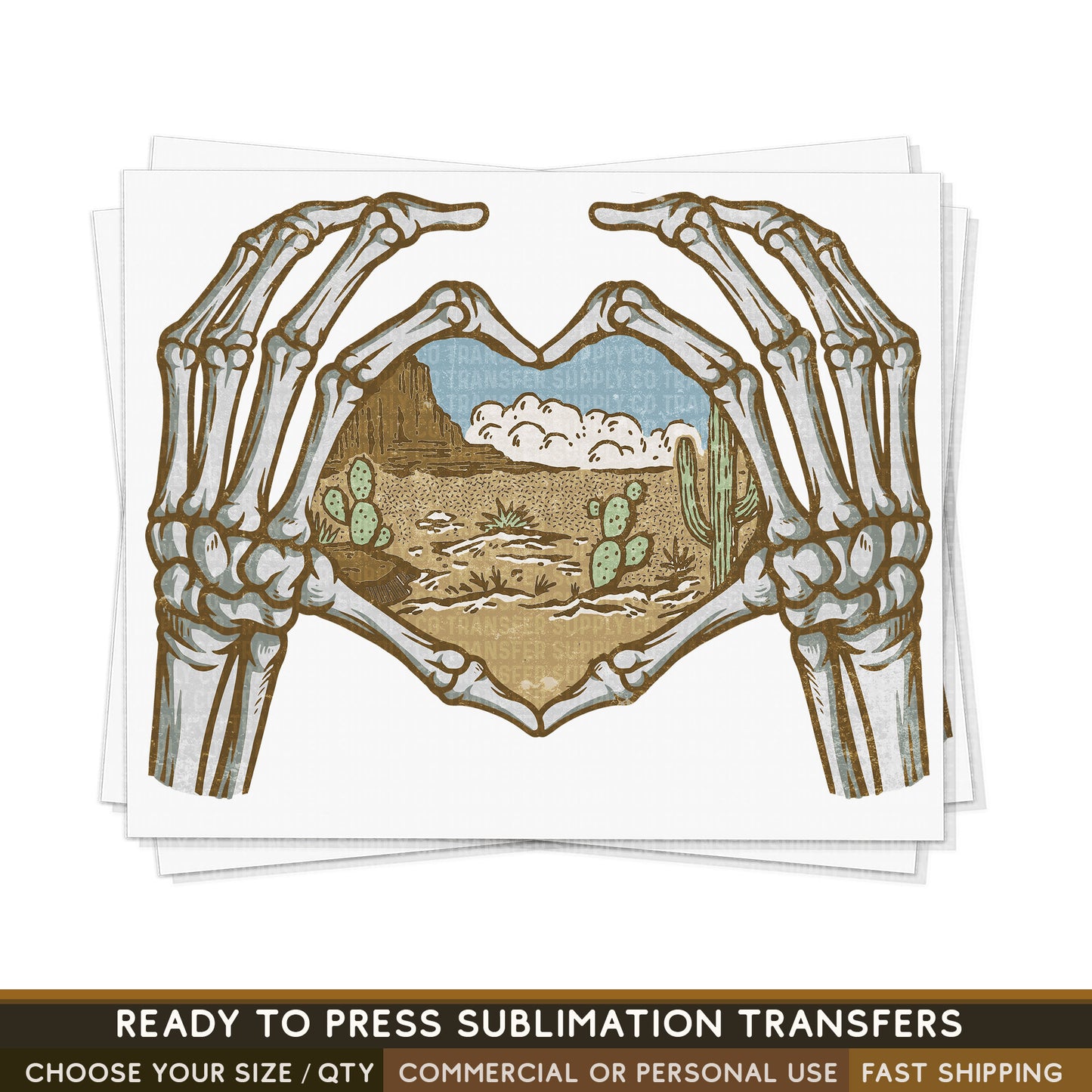Skeleton Hands Holding Desert, Ready To Press Sublimation Transfers, Ready To Press Transfers,Sublimation Prints, Sublimation Transfer