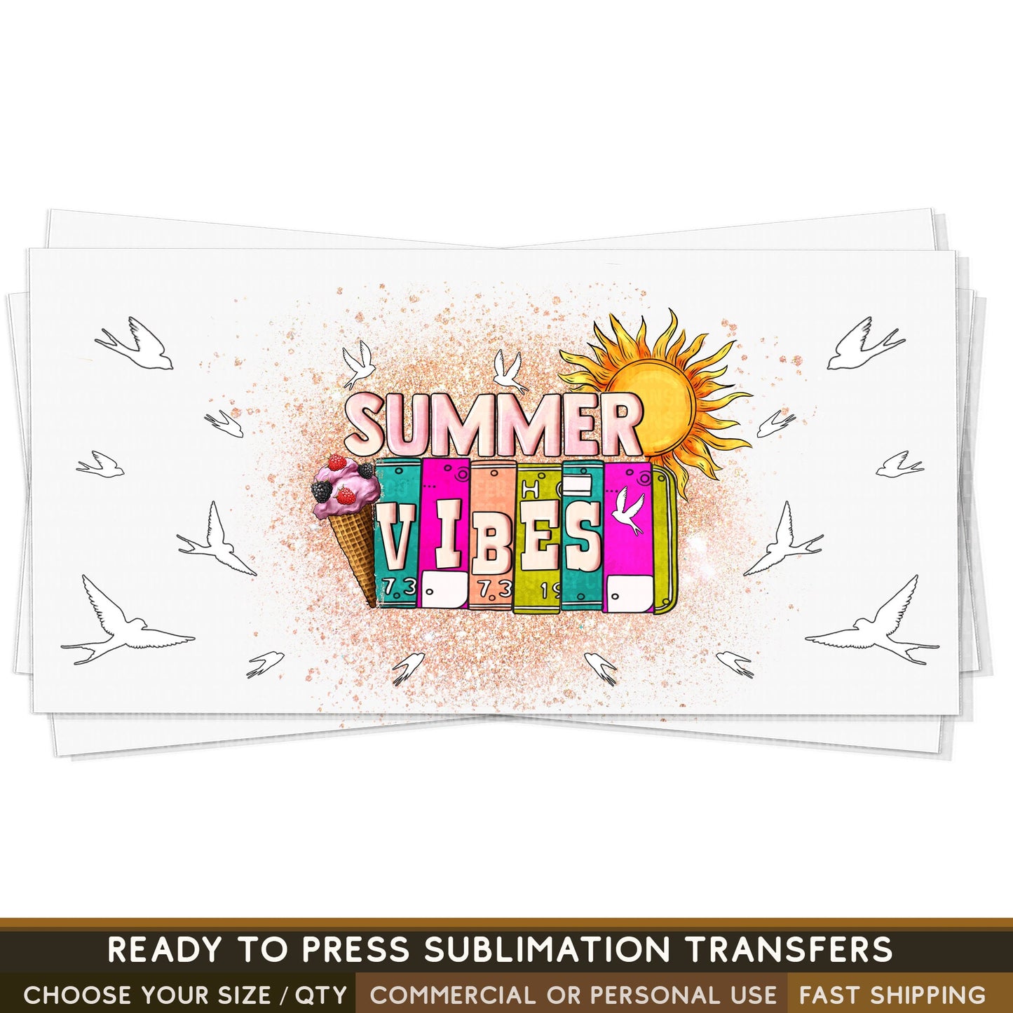 Summer Vibes Sublimation Glass Wrap | Sublimation 16oz Glass Wrap, Sublimation Glass Cup Transfer, Ready to Press Sublimation