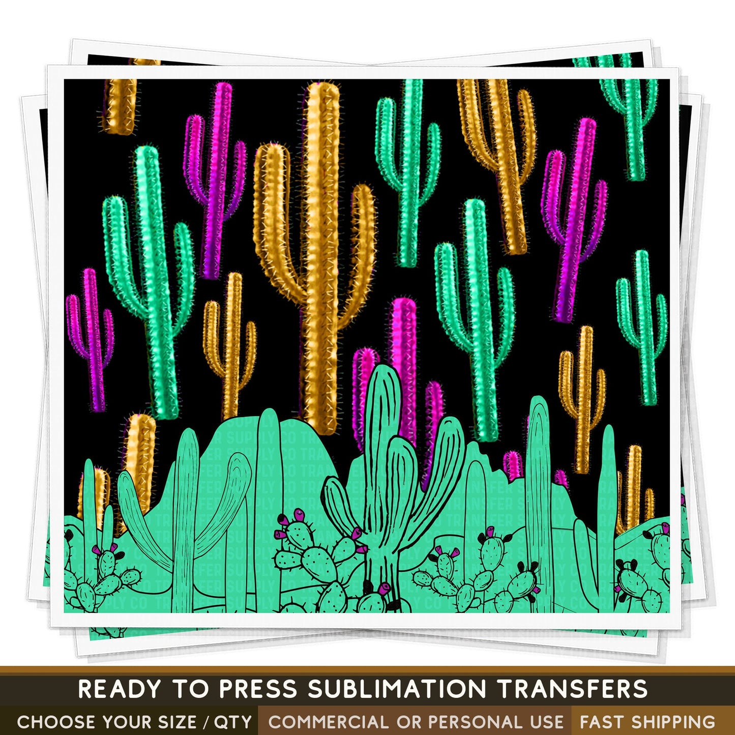 Colorful Cactus Sublimation Transfer | Sublimation Tumbler Wraps, Sublimation Tumbler Transfers, Ready to Press Sublimation Transfers