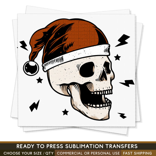 Skeleton Wearing Christmas Hat, Ready To Press Sublimation Transfers, Ready To Press Transfers,Sublimation Prints, Skull Print
