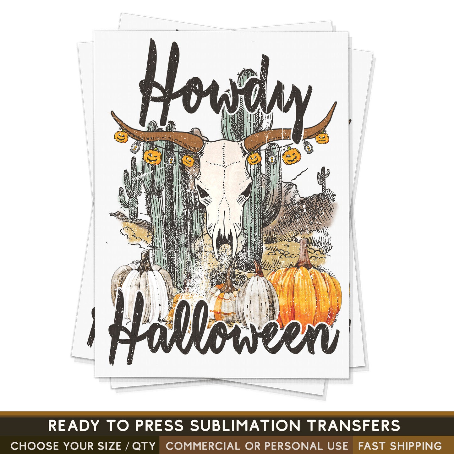 Howdy Halloween Vintage Western Halloween, Halloween Cow Skull, Ready To Press Sublimations, Ready To Press Transfers, Sublimation Prints,