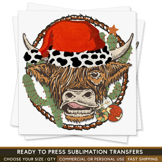 Highland Cattle Christmas, Ready To Press Sublimation Transfers, Ready To Press Transfers,Sublimation Prints, Sublimation Transfers