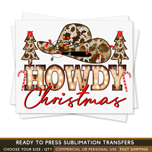 Howdy Christmas, Western Christmas Trees Sublimation Print, Retro Ready To Press Sublimation Transfers, RTP Transfers, Sublimation Prints