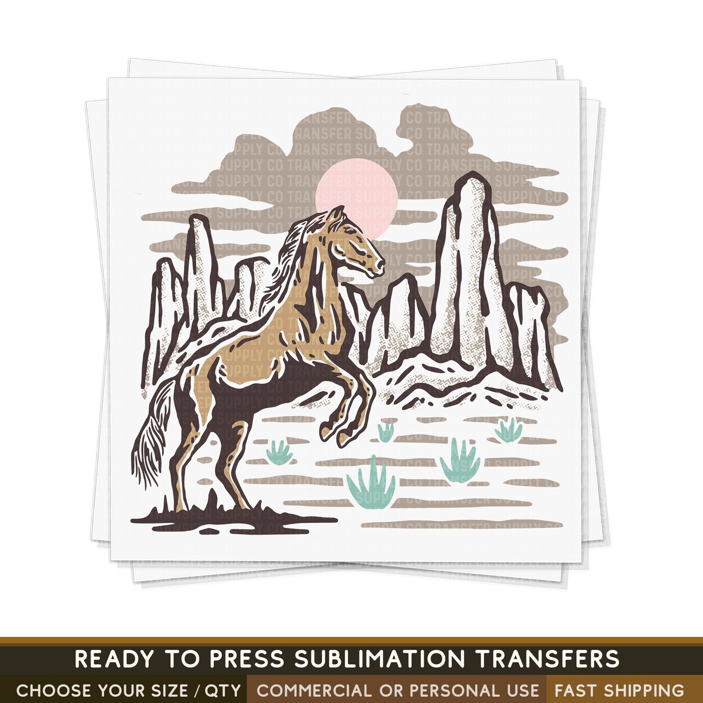 Western Desert Horse, Ready To Press Sublimation Transfers, Ready To Press Transfers,Sublimation Prints, Sublimation Transfers