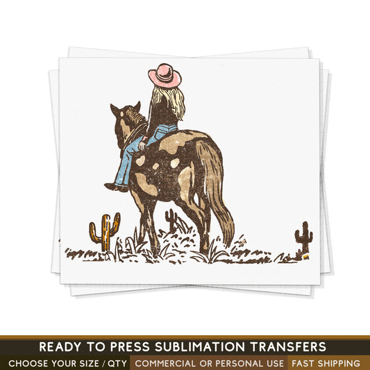 Western Desert Cowgirl, Ready To Press Sublimation Transfers, Ready To Press Transfers,Sublimation Prints, Sublimation Transfers