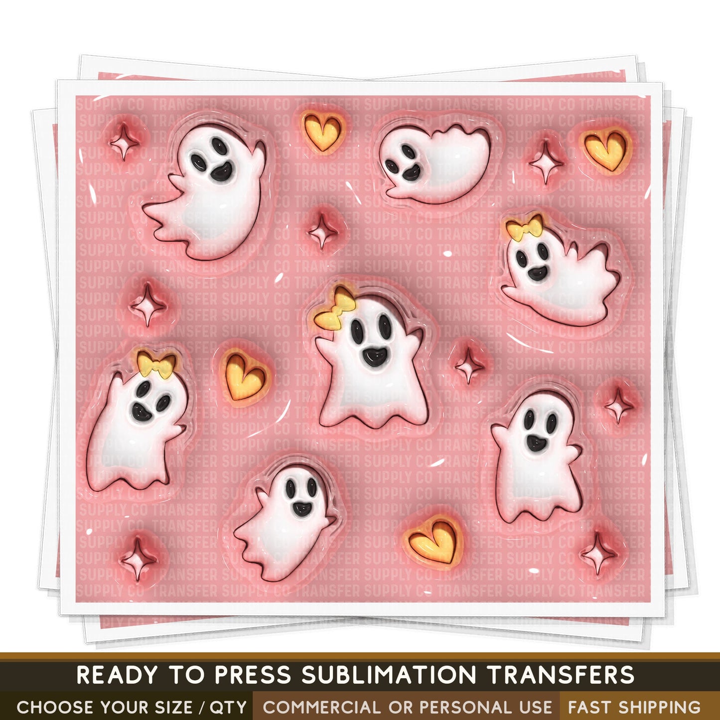 Cute Pink Ghost Tumbler Sheet | Sublimation Tumbler Wraps, Sublimation Tumbler Transfers, Ready to Press Sublimation Transfers