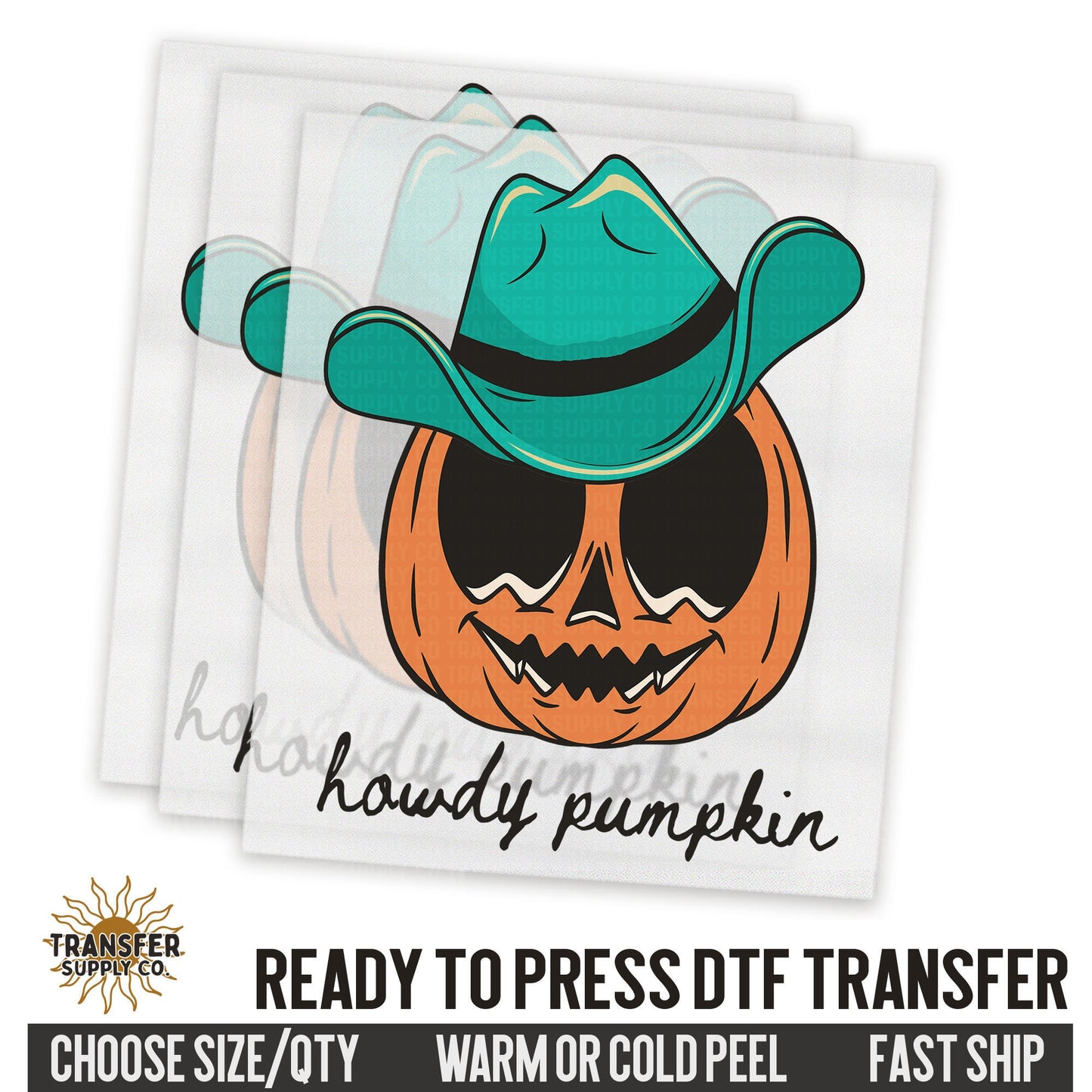 Howdy Pumpkin Halloween, Wild West Western, Ready To Press DTF Transfers, Ready To Press DTF Film Transfers, Western DTF Transfers