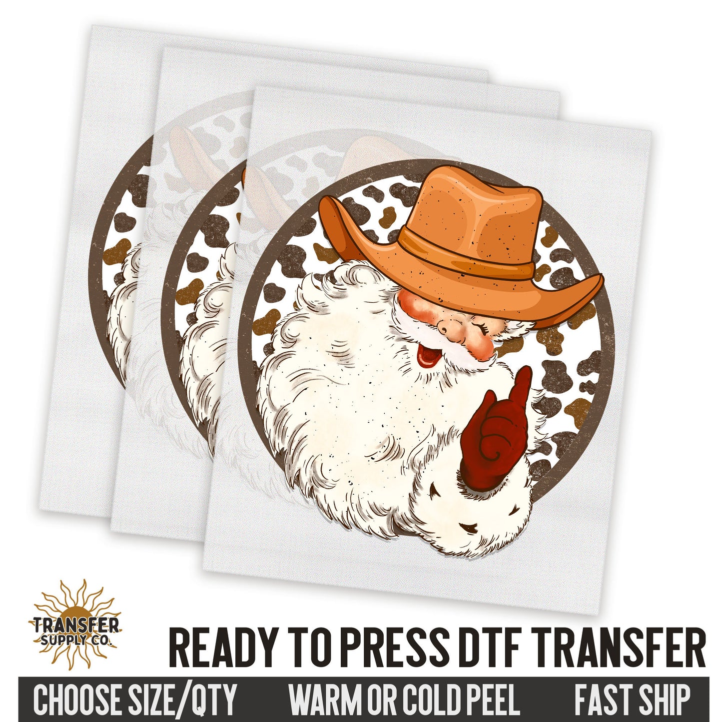 Western Santa Claus, Western Christmas, Ready To Press DTF Transfers, Ready To Press DTF Film Transfers, Western DTF Transfers