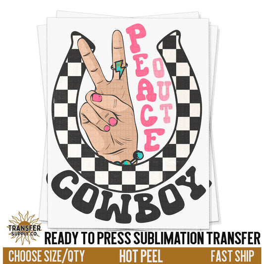 Peace Out Cowboy Checkered Horseshoe, Ready To Press Sublimation Transfer, Ready To Press Transfers, Sublimation Print, Sublimation Transfer