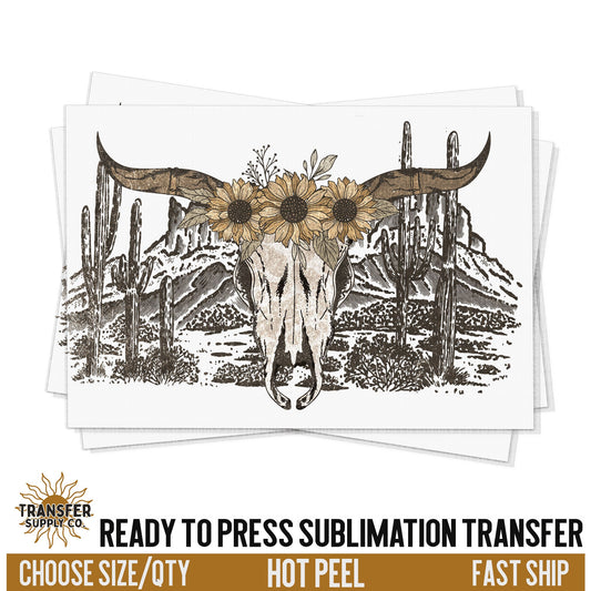 Western Cow Skull Desert Sublimation Transfer, READY TO PRESS Sublimation Transfer, Western Sublimation Transfer, Western Sublimation Print