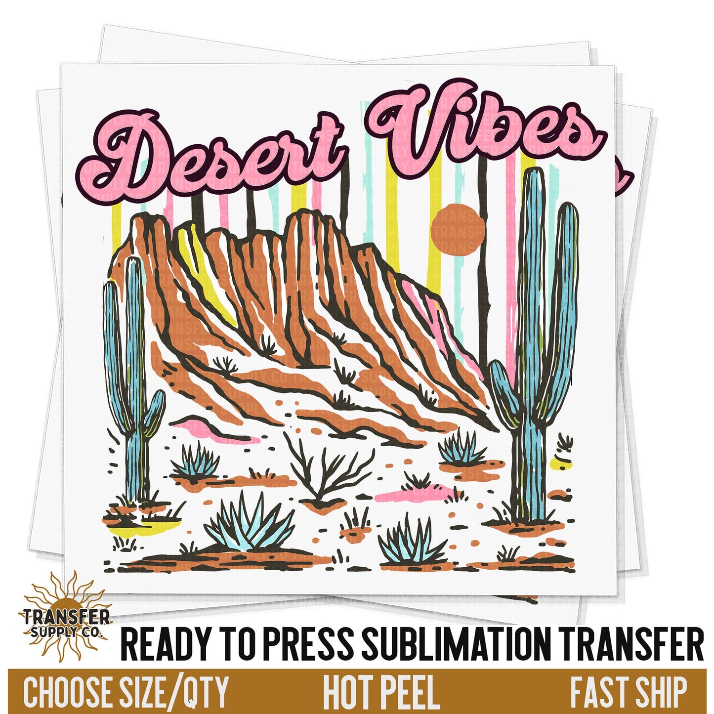 Desert Vibes Cactus, Ready To Press Sublimation Transfers, Ready To Press Transfers,Sublimation Prints, Sublimation Transfers