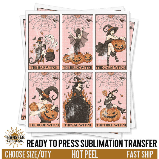 Witch Tarot Cards Vintage Pink Halloween, Retro Halloween Ghost, Ready To Press Sublimations, Ready To Press Transfers, Sublimation Prints,