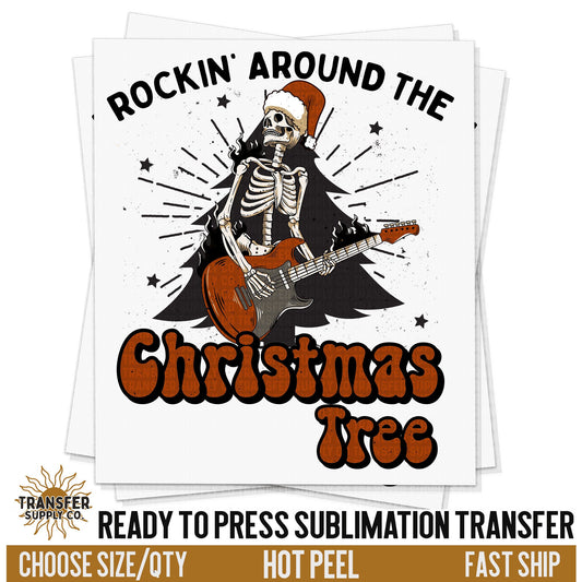 Rockin Around Christmas Tree Skeleton, Ready To Press Sublimation Transfers, Ready To Press Transfers,Sublimation Prints, Skull Print