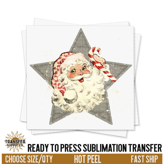 Merry Christmas Santa Star, Ready To Press Sublimation Transfers, Ready To Press Transfers,Sublimation Prints, Sublimation Transfers