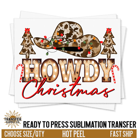 Howdy Christmas, Western Christmas Trees Sublimation Print, Retro Ready To Press Sublimation Transfers, RTP Transfers, Sublimation Prints