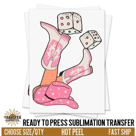 Lucky Dice Cowgirl Sublimation Transfer, Ready To Press Sublimation Transfers, Ready To Press Transfers, Sublimation Prints