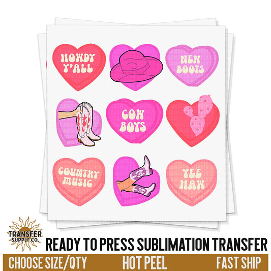 Western Valentines Hearts Sublimation Transfer, READY TO PRESS Sublimation Transfer, Western Sublimation Transfer, Western Sublimation Print