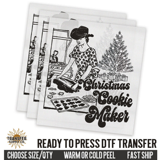 Christmas Cookie Maker Dtf Transfer Sheet, Western Ready To Press DTF Transfers, Ready To Press DTF Film Transfers, Western DTF Transfers