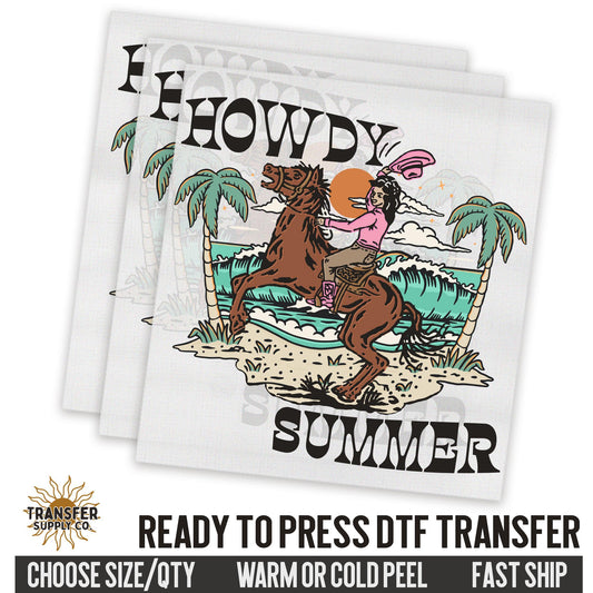 Howdy Summer Cowgirl Beach Dtf Sheet, Western Ready To Press DTF Transfer, Ready To Press DTF Film Transfer, Western DTF Transfer