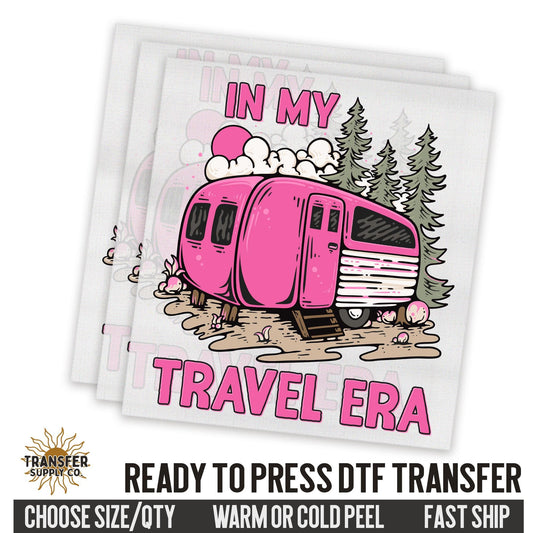 In My Travel Era Pink Camper Dtf Sheet, Western Ready To Press DTF Transfer, Ready To Press DTF Film Transfer, Western DTF Transfer