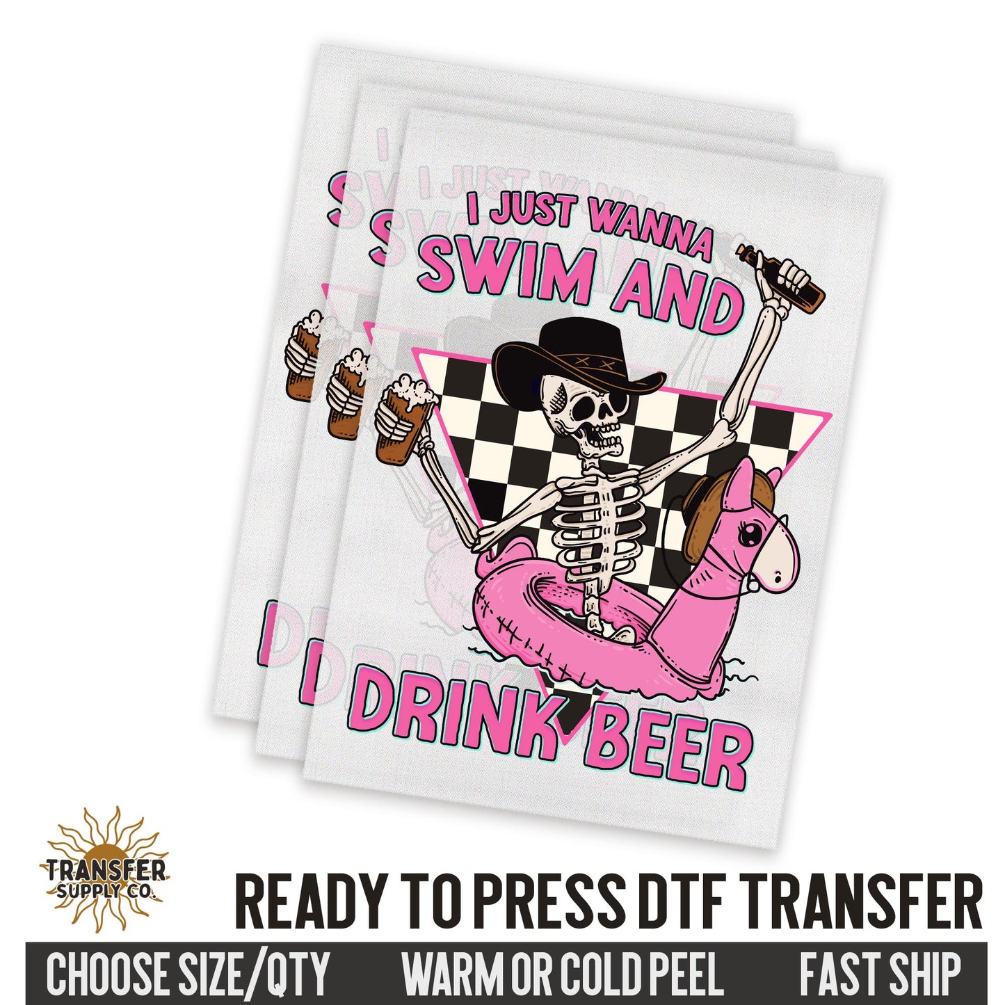 Just Wanna Swim and Drink Beer Western Ready To Press DTF Transfer | Dtf Transfer Prints, Printed Dtf Transfers, Dtf Transfer Ready To Press