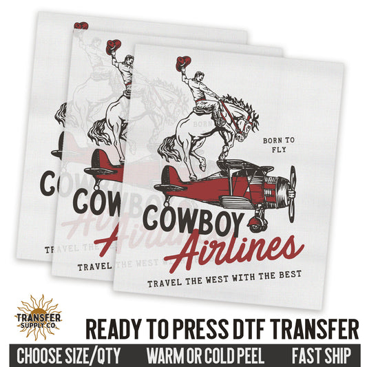 Cowboy Airlines Rodeo Bronco, Western Dtf, Ready To Press DTF Transfers, Ready To Press DTF Film Transfers, Western DTF Transfers