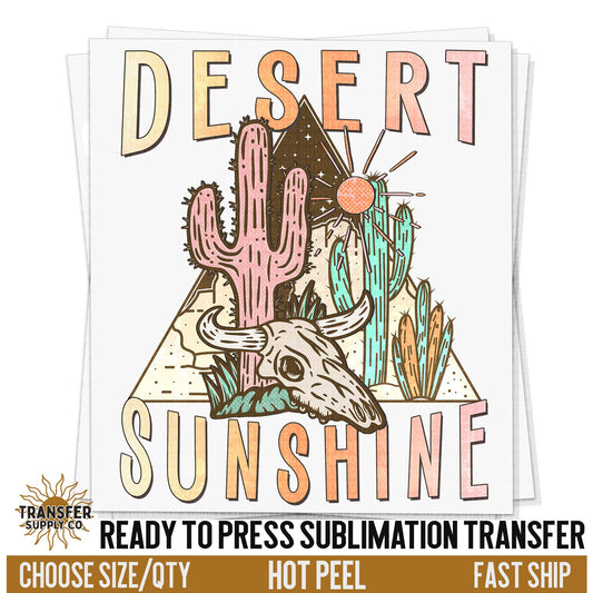 Desert Sunshine, Cow Skull Cactus, Western Ready To Press Sublimation Transfers, Sublimation Prints, Sublimation Transfers