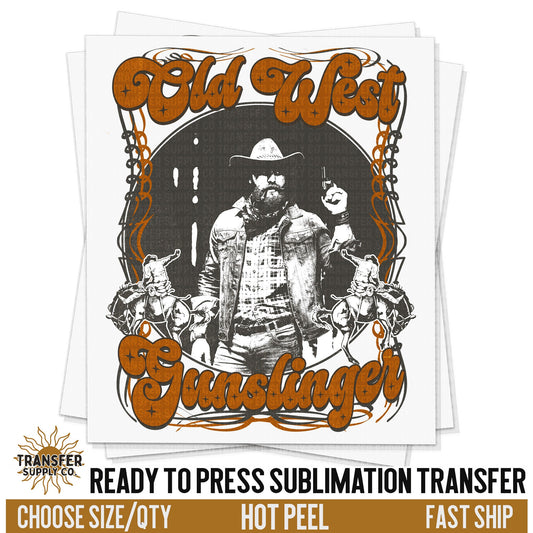 Old West Gunslinger Cowboy Sublimation Transfer, READY TO PRESS Transfer, Western Sublimation Transfer, Western Sublimation Print