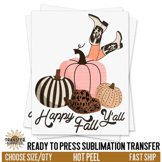 Happy Fall Y'all Cowgirl Pumpkins Print, Ready To Press Transfers, Ready To Press Transfers,Sublimation Prints, Sublimation Transfers