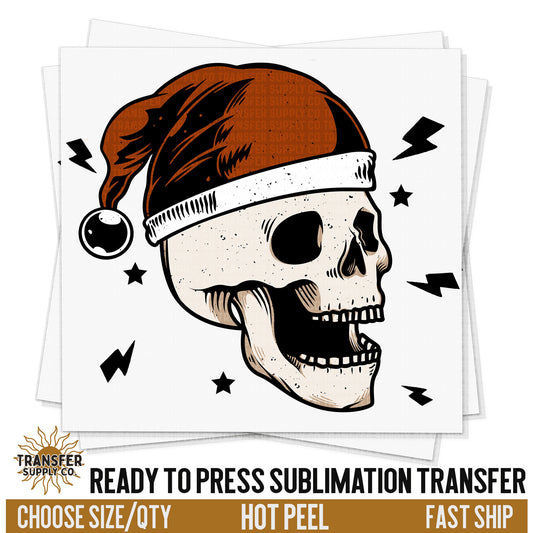 Skeleton Wearing Christmas Hat, Ready To Press Sublimation Transfers, Ready To Press Transfers,Sublimation Prints, Skull Print