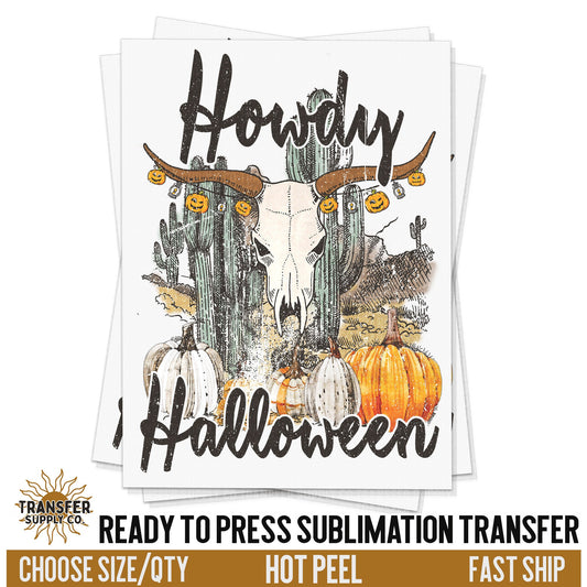 Howdy Halloween Vintage Western Halloween, Halloween Cow Skull, Ready To Press Sublimations, Ready To Press Transfers, Sublimation Prints,