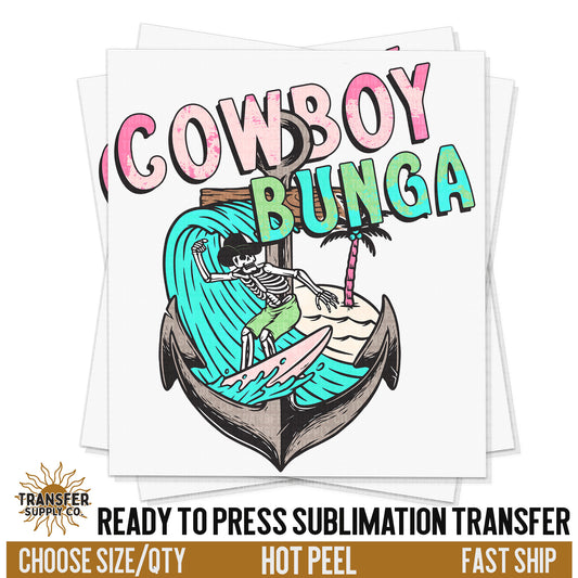 Cowboy Cowabunga Cowboy Surfer, Ready To Press Sublimation Transfers, Ready To Press Transfers, Sublimation Prints