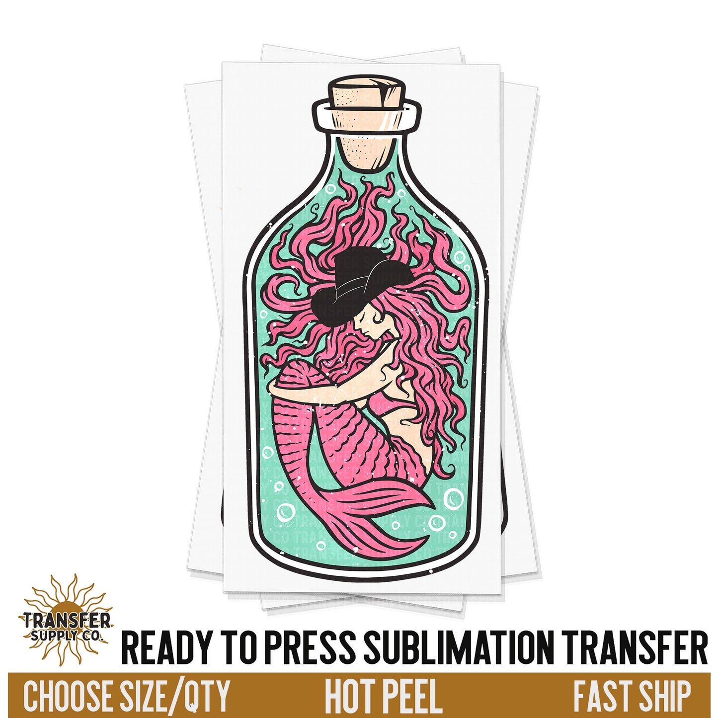 Cowgirl Summer Mermaid Bottle, Ready To Press Sublimation Transfers, Ready To Press Transfers, Sublimation Prints, Sublimation