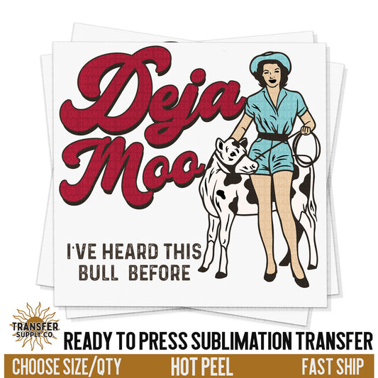 Deja Moo Cow Sublimation Transfer, Western Ready To Press Sublimation Transfers, Ready To Press Transfers, Sublimation Print