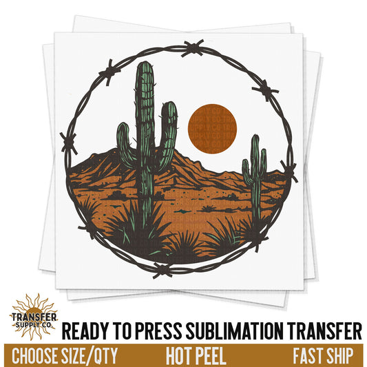 Desert Cactus Barb Wire Vintage Wild West Western, Ready To Press Sublimation Transfers, Ready To Press Transfers, Sublimation Prints