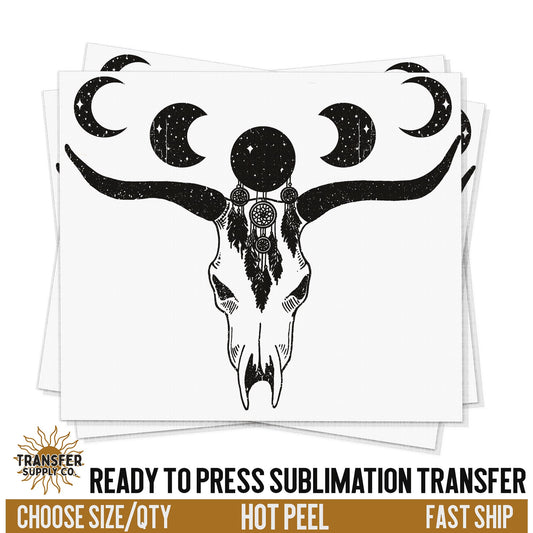 Cow Skull Moon Phases, Western Ready To Press Sublimation Transfers, Ready To Press, Sublimation Prints, Sublimation Transfers