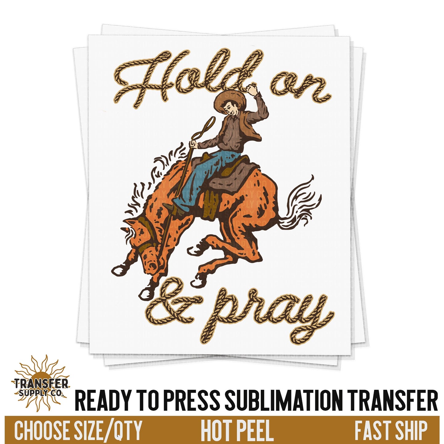 Hold On and Pray Religious Western Transfer, READY TO PRESS Sublimation Transfer, Western Sublimation Transfer, Western Sublimation Print