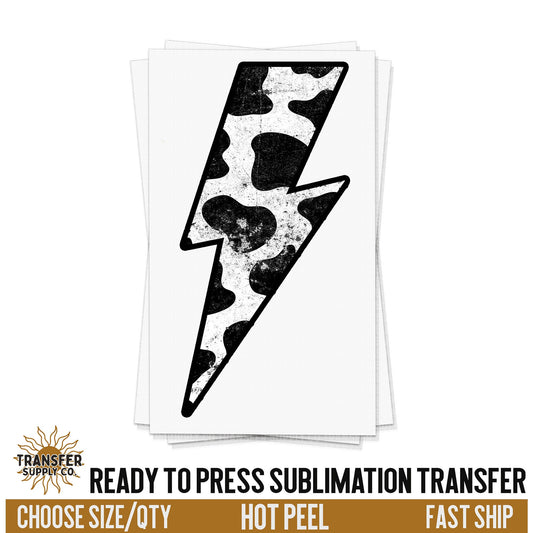 Cow Print Lightning Bolt Western, Ready To Press Sublimation Transfer, Ready To Press Transfers,Sublimation Prints, Western Print